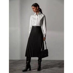 ZARA Pleated Buttoned Midi Skirt Trendy Academia Dark Gray Women’s Size Small